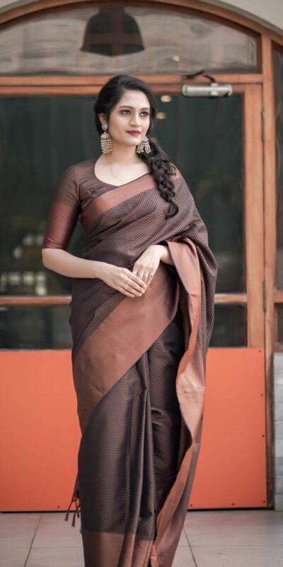 KP 3094 Brown Soft Lichi Jacquard Work Saree for Wedding, Party, Cultural Events, Traditional Day, Pooja . Grab it for ₹1549. Delivery 4-6 Working Day | Sarees, Bollywood Sarees, Creative Sarees, Designer Sarees, Embroidered Sarees, Ethnic Saree, Modern Digital sarees, Party Wear Sarees