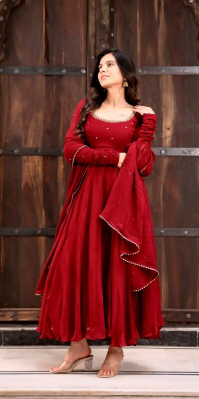 KD 1653 Red Faux Georgette Salwar Suit with Lace Work & Digital Print. Introductory Price ₹2349. Delivery 4-6 Working Days. Shop now. | Anarkali Suits, Bollywood Anarkali, Creative-Anarkali, Designer Anarkali, Embroidered Anarkali, Party Wear Anarkali
