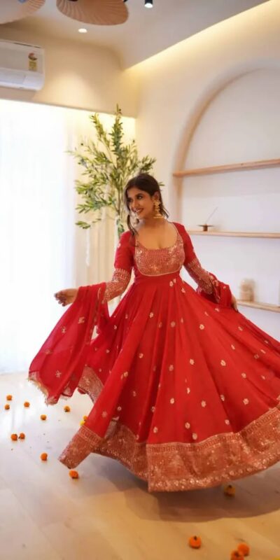 RTC 6085 Red Faux Georgette Salwar Suit with Lace Work & Digital Print. Introductory Price ₹2799. Delivery 4-6 Working Days. Shop now. | Anarkali Suits, Bollywood Anarkali, Creative-Anarkali, Designer Anarkali, Embroidered Anarkali, Party Wear Anarkali