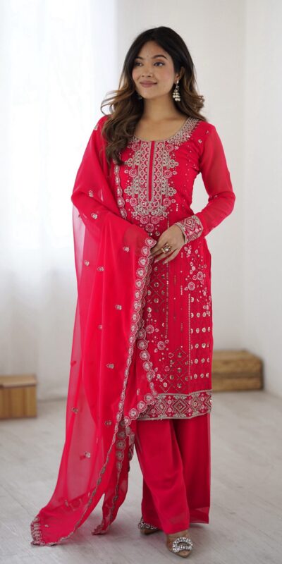 SP 37 Pink Faux Georgette Salwar Suit with Mirror Work & Embroidery Work. Get it for ₹1999. Delivery 4-6 Working Days. Shop now. | Jump Suits, Salwar suit, Casual Suits, Creative suits, Designer Suits, Palazzo Suits, Party Wear Suits, Patiala Suits, Straight Suits