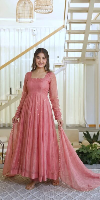 KD 1641 Peach in Salsa Silk Embroidery Work & Sequins Work Gown . Get it for ₹2899. Delivery 4-6 Working Days. Online Shop now. | Gowns, Bollywood Gowns, Creative Gowns, Designer Gowns, Embroidered Gowns, Party Wear Gowns