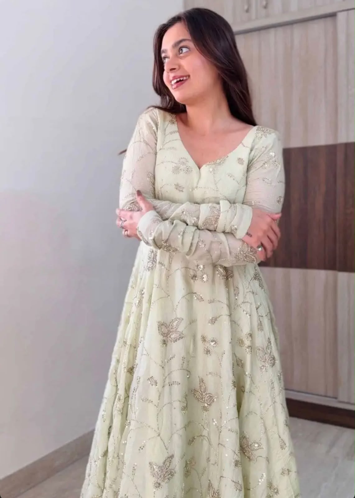 SRK 5374 Off White Fendy Silk Gown with Embroidery Work & Sequins Work. Special Price ₹2399. Delivery 4-6 Working Days. Shop now. | Gowns, Bollywood Gowns, Creative Gowns, Designer Gowns, Embroidered Gowns, Party Wear Gowns