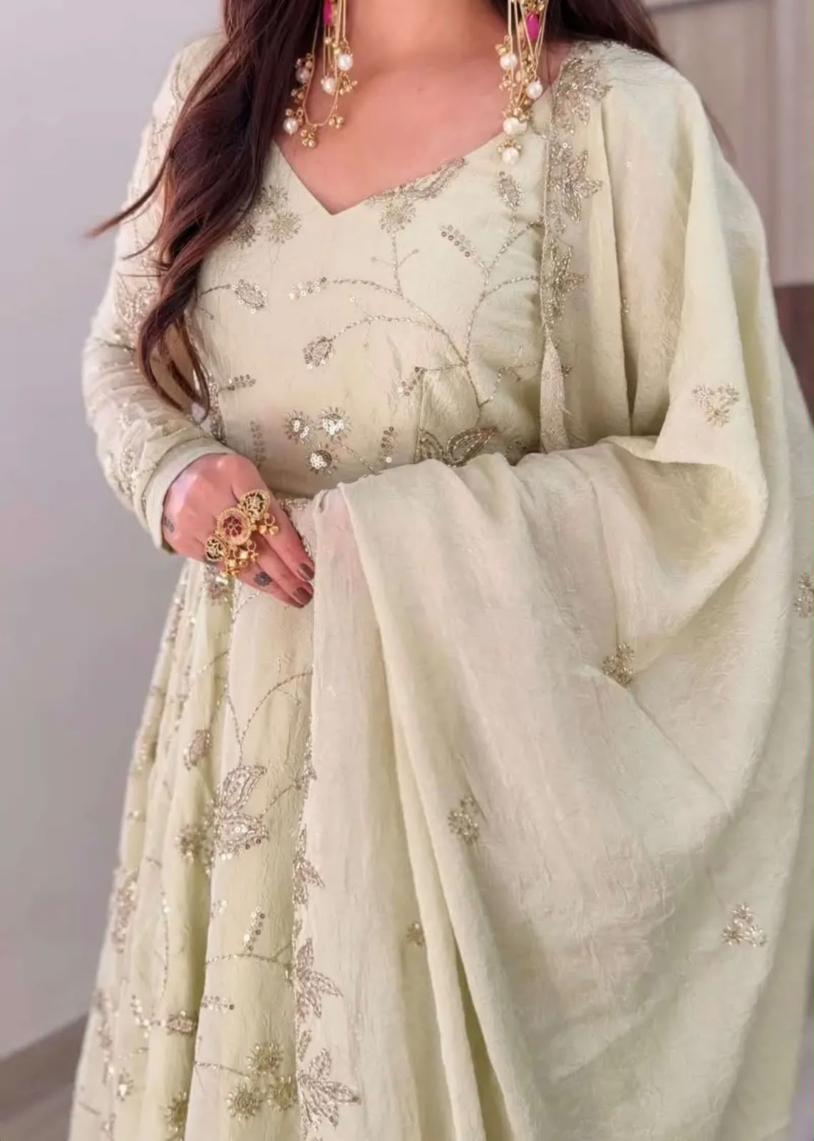 SRK 5374 Off White Fendy Silk Gown with Embroidery Work & Sequins Work. Special Price ₹2399. Delivery 4-6 Working Days. Shop now. | Gowns, Bollywood Gowns, Creative Gowns, Designer Gowns, Embroidered Gowns, Party Wear Gowns