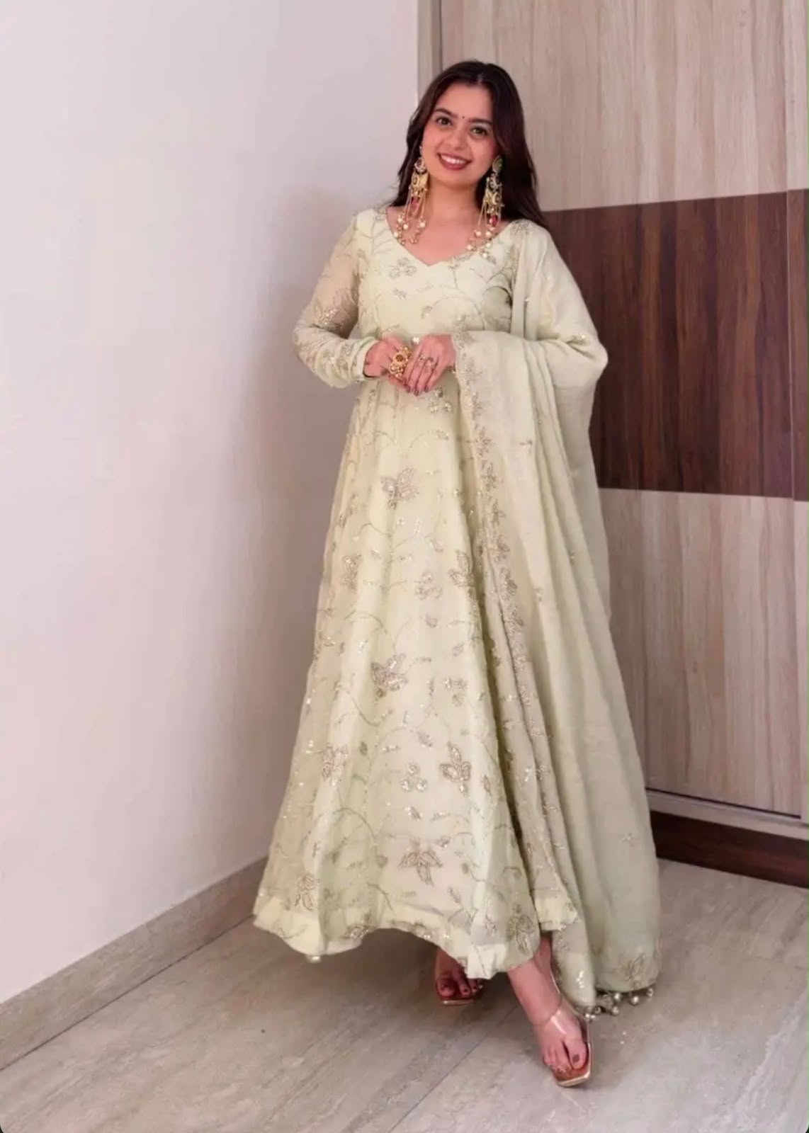 SRK 5374 Off White Fendy Silk Gown with Embroidery Work & Sequins Work. Special Price ₹2399. Delivery 4-6 Working Days. Shop now. | Gowns, Bollywood Gowns, Creative Gowns, Designer Gowns, Embroidered Gowns, Party Wear Gowns