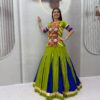 Shiny Parrot Green Cotton Thread Work Lehenga Choli