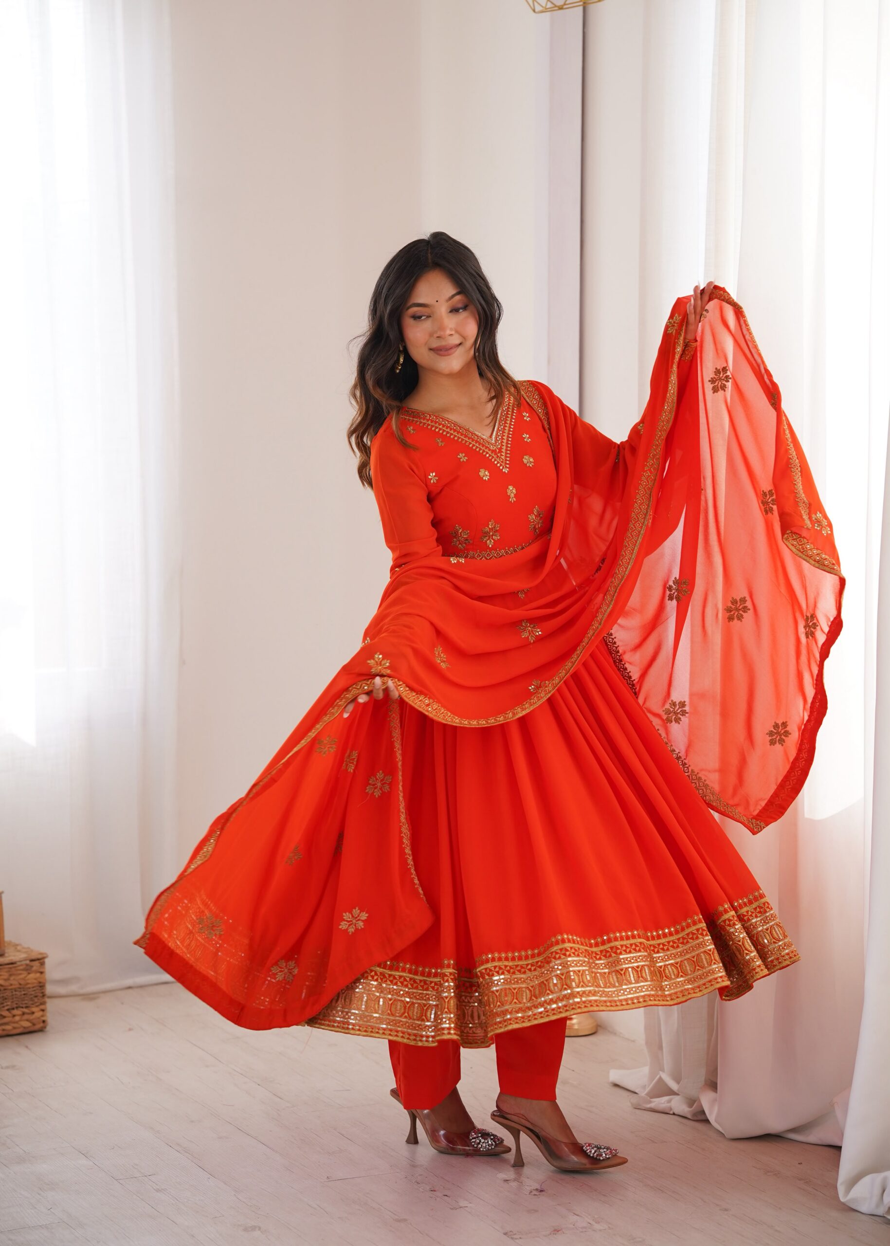 SP 104 Red| Faux Georgette Salwar Suit with Lace Work & Digital Print. Introductory Price ₹2799. Delivery 4-6 Working Days. Shop now. | Anarkali Suits, Bollywood Anarkali, Creative-Anarkali, Designer Anarkali, Embroidered Anarkali, Party Wear Anarkali