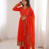 SP 104 Red| Faux Georgette Salwar Suit with Lace Work & Digital Print. Introductory Price ₹2799. Delivery 4-6 Working Days. Shop now. | Anarkali Suits, Bollywood Anarkali, Creative-Anarkali, Designer Anarkali, Embroidered Anarkali, Party Wear Anarkali