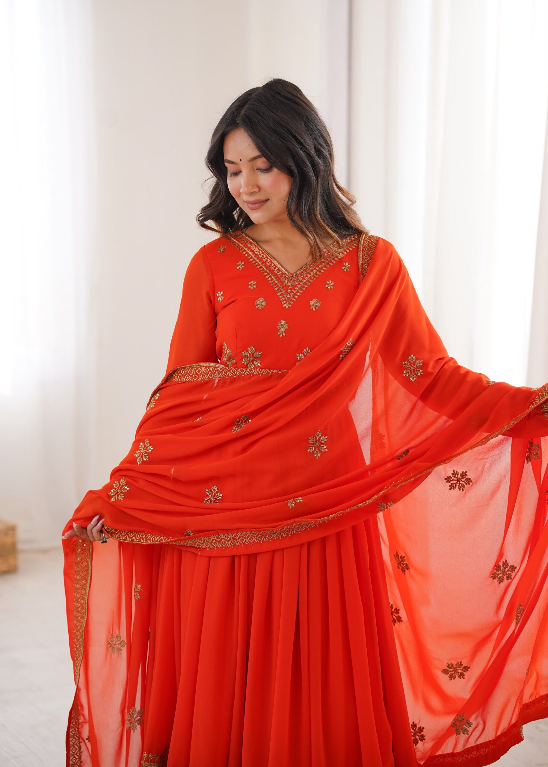 SP 104 Red| Faux Georgette Salwar Suit with Lace Work & Digital Print. Introductory Price ₹2799. Delivery 4-6 Working Days. Shop now. | Anarkali Suits, Bollywood Anarkali, Creative-Anarkali, Designer Anarkali, Embroidered Anarkali, Party Wear Anarkali