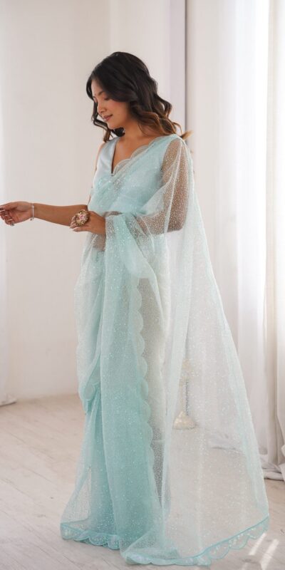 SP 90 Sky Blue Soft Net Saree with Sequins Work & Embroidery Work. Available at ₹2299 only. Delivery 4-6 Working Days. Shop now. | Sarees, Bollywood Sarees, Creative Sarees, Designer Sarees, Embroidered Sarees, Ethnic Saree, Modern Digital sarees, Party Wear Sarees