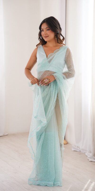 SP 90 Sky Blue Soft Net Saree with Sequins Work & Embroidery Work. Available at ₹2299 only. Delivery 4-6 Working Days. Shop now. | Sarees, Bollywood Sarees, Creative Sarees, Designer Sarees, Embroidered Sarees, Ethnic Saree, Modern Digital sarees, Party Wear Sarees