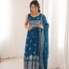SP 91 Teal| Faux Georgette Salwar Suit with Lace Work & Digital Print. Introductory Price ₹2799. Delivery 4-6 Working Days. Shop now. | Anarkali Suits, Bollywood Anarkali, Creative-Anarkali, Designer Anarkali, Embroidered Anarkali, Party Wear Anarkali