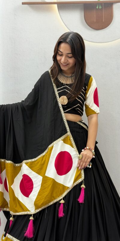 Ram 194 Blackl in Pure Cotton Mirror Work & Gamthi Work Lehenga Choli . Exclusive Offer ₹3149. Delivery 4-6 Working Days. Shop now. | Lehenga, Bollywood Lehenga, Creative Lehenga, Designer Lehenga, Embroidered Lehenga, Party Wear Lehenga