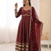 ZF 5017 Maroon Color Cosmos Gold Gown with Embroidery Work & Lace Work. Get it for ₹2099. Delivery 4-6 Working Days. Shop now. | Gowns, Bollywood Gowns, Creative Gowns, Designer Gowns, Embroidered Gowns, Party Wear Gowns
