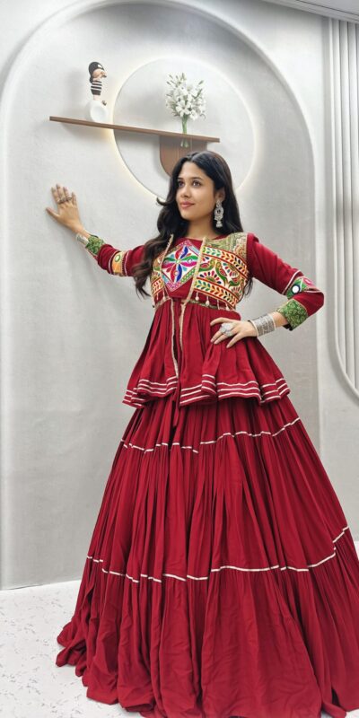 Ram 120 Maroon in Pure Cotton Mirror Work & Gamthi Work Lehenga Choli . Exclusive Offer ₹3049. Delivery 4-6 Working Days. Shop now. | Lehenga, Bollywood Lehenga, Creative Lehenga, Designer Lehenga, Embroidered Lehenga, Party Wear Lehenga