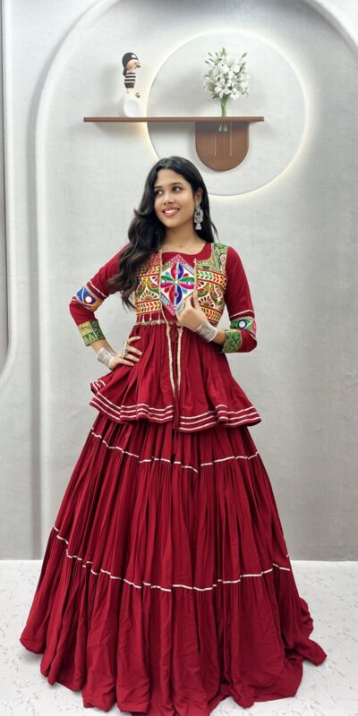 Ram 120 Maroon in Pure Cotton Mirror Work & Gamthi Work Lehenga Choli . Exclusive Offer ₹3049. Delivery 4-6 Working Days. Shop now. | Lehenga, Bollywood Lehenga, Creative Lehenga, Designer Lehenga, Embroidered Lehenga, Party Wear Lehenga