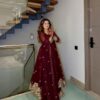 Super Maroon Gold Crazy Embroidery Work Salwar Suit