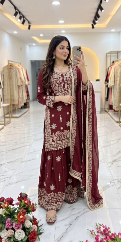 WW 1243 Maroon NC Zimmy Silk Salwar Suit Perfect for Wedding, Party, Baby Shower, Festival Celebrations, Pongal – . Grab it for ₹2449. Delivery 4-6 Worki | Jump Suits, Salwar suit, Casual Suits, Creative suits, Designer Suits, Palazzo Suits, Party Wear Suits, Patiala Suits, Straight Suits