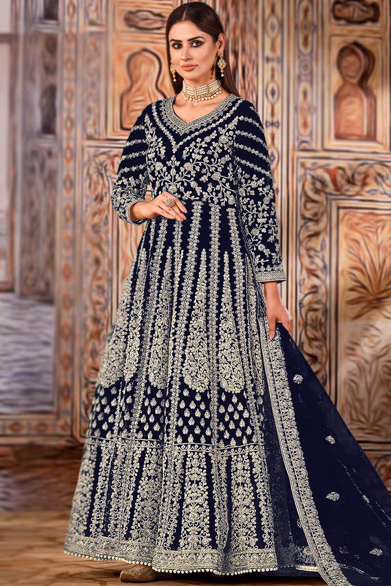 FC 2701 Navy Blue Sequins Work & Embroidery Work Salwar Suitin Peach Butterfly Net. Grab it for ₹3149. Delivery 4-6 Working Days. Shop now. | Jump Suits, Salwar suit, Casual Suits, Creative suits, Designer Suits, Palazzo Suits, Party Wear Suits, Patiala Suits, Straight Suits