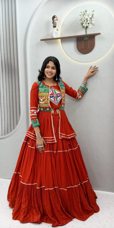 Ram 120 Orange in Pure Cotton Mirror Work & Gamthi Work Lehenga Choli . Exclusive Offer ₹3049. Delivery 4-6 Working Days. Shop now. | Lehenga, Bollywood Lehenga, Creative Lehenga, Designer Lehenga, Embroidered Lehenga, Party Wear Lehenga