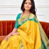 Super Yellow Soft Lichi Silk Lace Border Work Saree