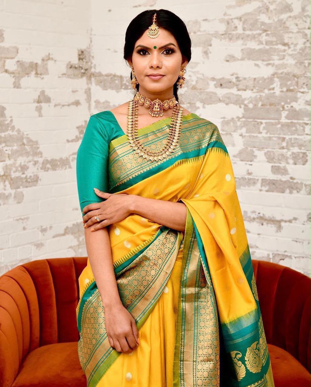 KP 3093 Yellow Soft Lichi Silk Saree Perfect for Wedding, Party, Mehendi, Ganesh Chaturthi, Raksha Bandhan – . Introductory Price ₹1649. Delivery 4-6 | Sarees, Bollywood Sarees, Creative Sarees, Designer Sarees, Embroidered Sarees, Ethnic Saree, Modern Digital sarees, Party Wear Sarees