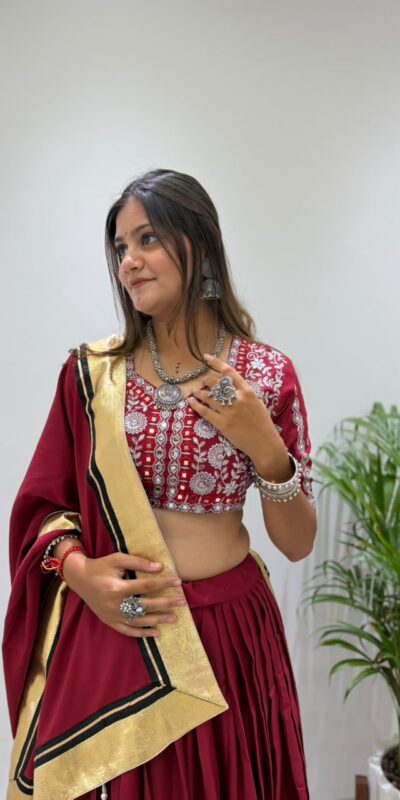 BE 507 Red Color Rayon Embroidery Work & Cowrie Work Lehenga Choli . Grab it for ₹1999. Delivery 4-6 Working Days. Shop now. | Lehenga, Bollywood Lehenga, Creative Lehenga, Designer Lehenga, Embroidered Lehenga, Party Wear Lehenga