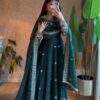 ZB 5080 Teal Fendy Silk Gown with Embroidery Work & Sequins Work. Special Price ₹2399. Delivery 4-6 Working Days. Shop now. | Gowns, Bollywood Gowns, Creative Gowns, Designer Gowns, Embroidered Gowns, Party Wear Gowns