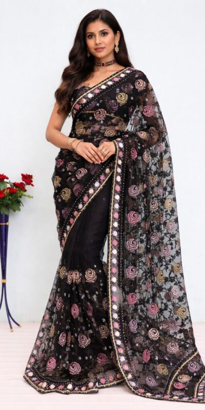 BT GULABO Black Color Butterfly Net 5mm Sequence Embroiderer Work Saree Casual, Wedding, Festive, Events . Expected Delivery  4-6 Working Days @2299/- only                                                                                | Sarees, Bollywood Sarees, Creative Sarees, Designer Sarees, Embroidered Sarees, Ethnic Saree, Modern Digital sarees, Party Wear Sarees