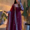 ZB 5080 Wine Fendy Silk Gown with Embroidery Work & Sequins Work. Special Price ₹2399. Delivery 4-6 Working Days. Shop now. | Gowns, Bollywood Gowns, Creative Gowns, Designer Gowns, Embroidered Gowns, Party Wear Gowns