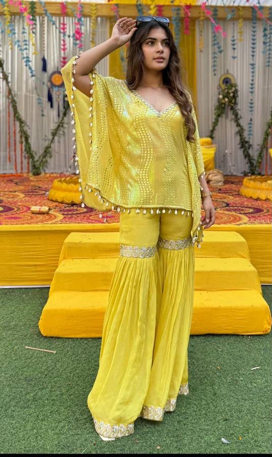 ST 205 Yellow Faux Georgette Salwar Suit with Embroidery Work. Available at ₹2199 only. Delivery 4-6 Working Days. Shop now. | Jump Suits, Salwar suit, Casual Suits, Creative suits, Designer Suits, Palazzo Suits, Party Wear Suits, Patiala Suits, Straight Suits