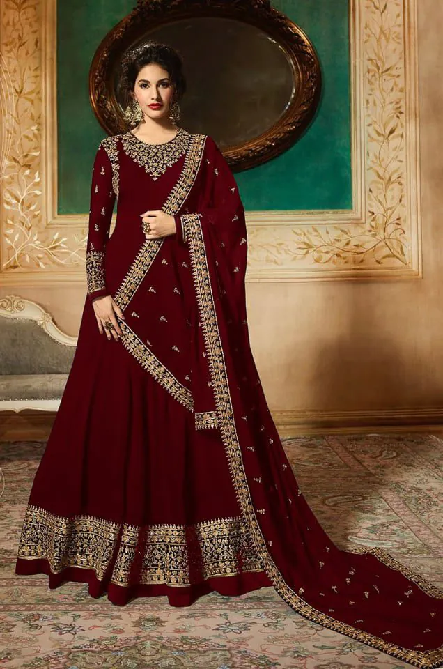 Red Georgette Embroidered Anarkali Suit