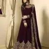 Floor Length Anarkali For Women'S Brown Heavy Georgette