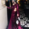 Dark Purple Heavy Sequins Work Saree