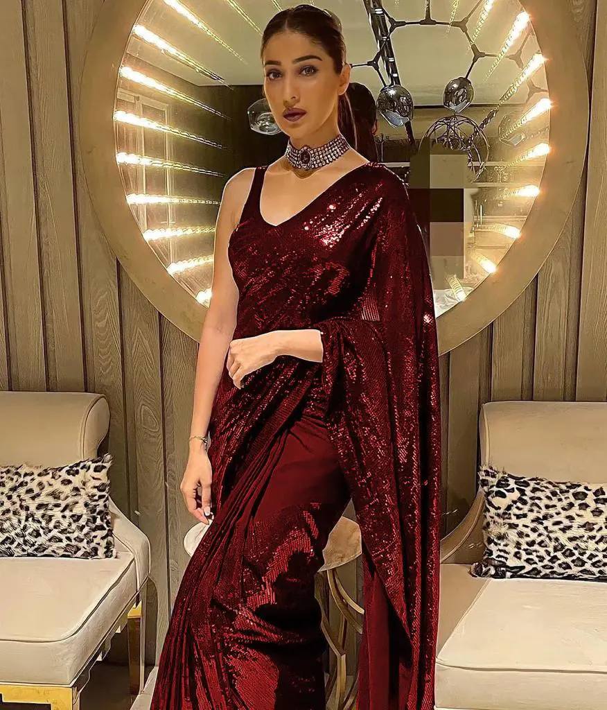 Red Fancy Sequins Work Sarees