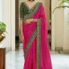 Pink Heavy Border Vichitra Silk Wedding Saree