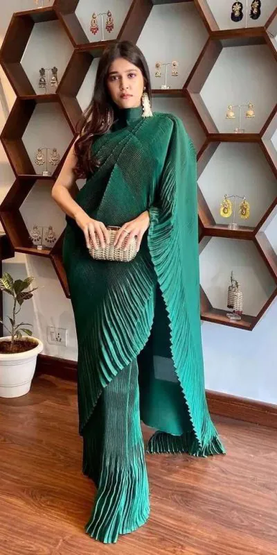 awesome-look-in-green-color-party-wear-pleated-saree