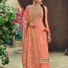 Peach Embroidery Work Sharara Suit