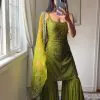 Green Embroidery with Sequence Work Sharara