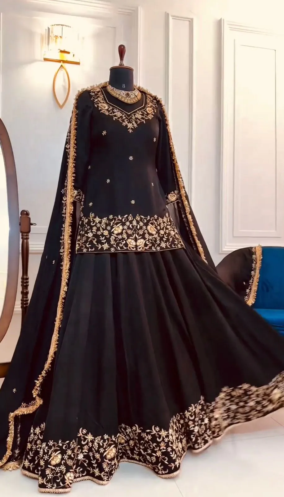 ZSR 3045  Black Faux Georgette With *Heavy 5mm Embroidery Sequence Top With Lehenga Choli For Traditional Wear, Wedding, Festive, Events. @2199/- | Lehenga, Bollywood Lehenga, Creative Lehenga, Designer Lehenga, Embroidered Lehenga, Party Wear Lehenga