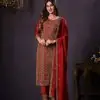 Red Heavy Rangoli with Coding Sequence Embroidery Work Salwar Suit