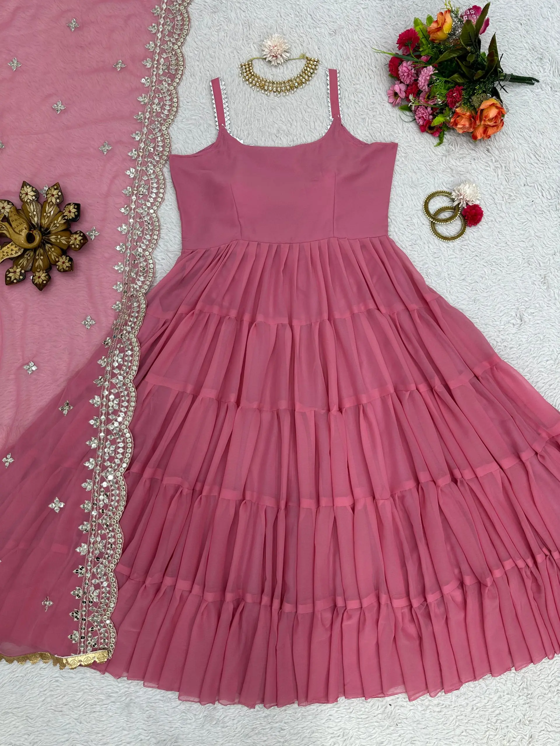 ZSR 5547 Pink Color Gown : Fox Georgette Work : Embroidery Sequence Work Inner : Micro Cotton Traditional Wear, Wedding, Festive, Events. @2599/- | Gowns, Bollywood Gowns, Creative Gowns, Designer Gowns, Embroidered Gowns, Party Wear Gowns