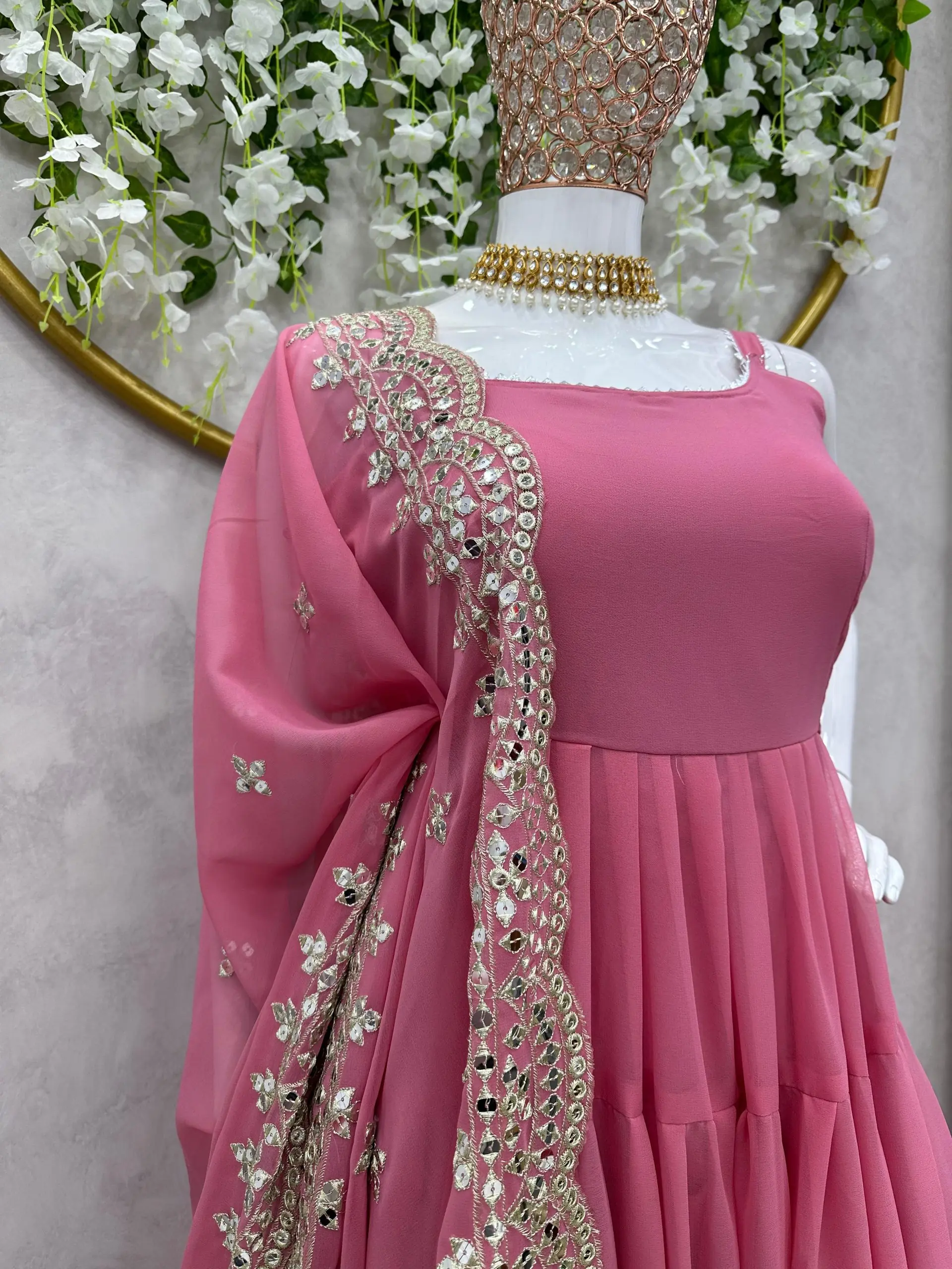 ZSR 5547 Pink Color Gown : Fox Georgette Work : Embroidery Sequence Work Inner : Micro Cotton Traditional Wear, Wedding, Festive, Events. @2599/- | Gowns, Bollywood Gowns, Creative Gowns, Designer Gowns, Embroidered Gowns, Party Wear Gowns