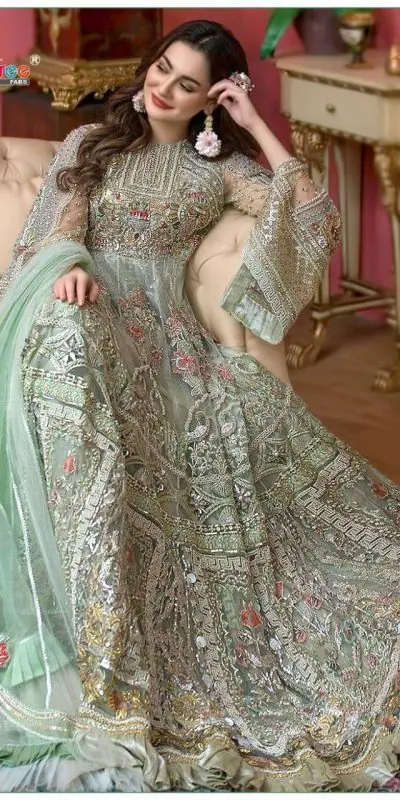 green emerald velvet dress Buy Women's Teal Green Embroidered Sequin Anarkali Gown with Dupatta,  Designer Dress at Amazon.in