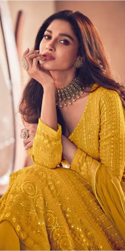 Glamorous Yellow Color Heavy Georgette with Santoon And Embroidery Designer Work Suit