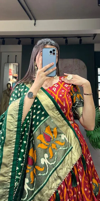 LNB 1615 Red Color Tussar Silk Drawstring & Printed With Foil Print & Heavy Tassels Lehenga Choli Expected Delivery 4-6 Working Days 2449/- | Lehenga, Bollywood Lehenga, Creative Lehenga, Designer Lehenga, Embroidered Lehenga, Party Wear Lehenga