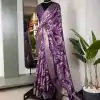 Purple Dola Silk Printed Zari Border Saree