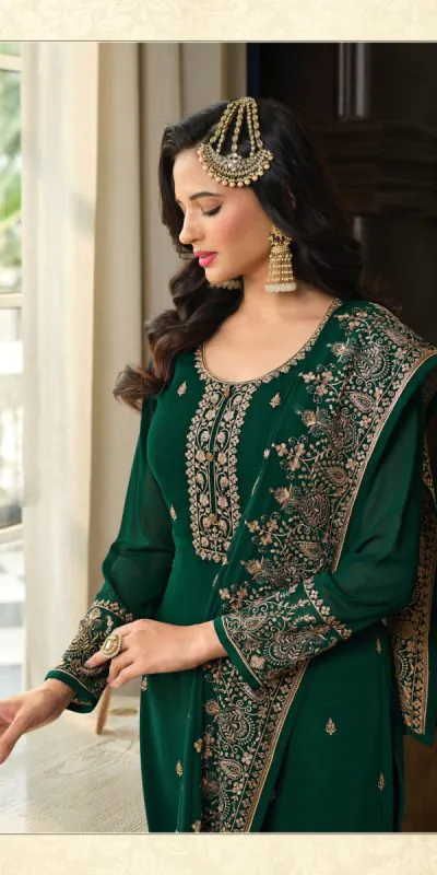 Adorable Green Color Georgette Embroidery Sequence Work Sharara Suit