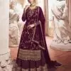 Wine Georgette Embroidery Sequence Sharara Suit