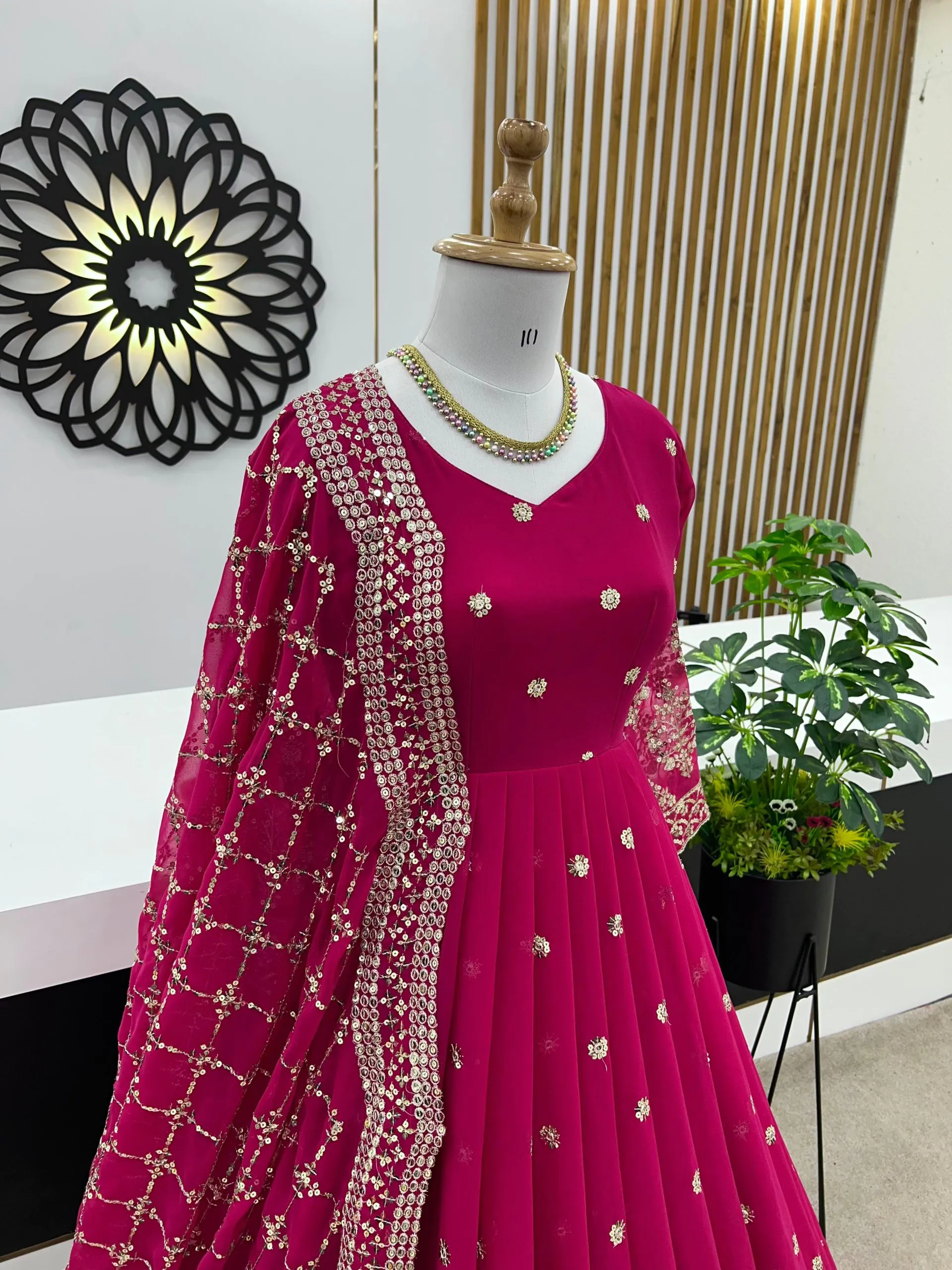 ZF 359 Rani Pink Color Georgette Embroidery Sequence Work Gown Casual, Wedding, Party, Festive, Events Etc. Expected Delivery 4-6 Working Days @1999/- | Gowns, Bollywood Gowns, Creative Gowns, Designer Gowns, Embroidered Gowns, Party Wear Gowns