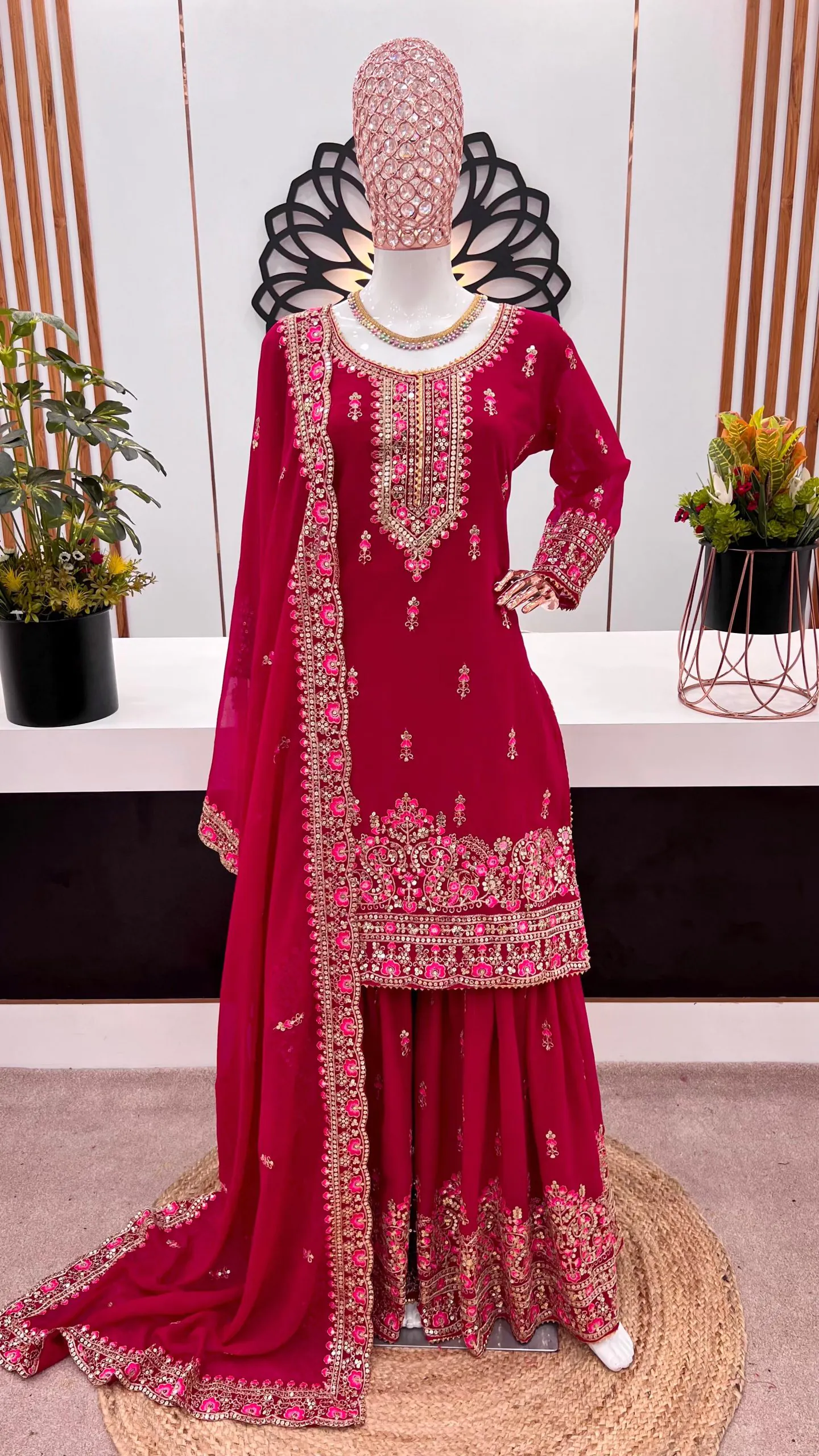 ZF 367 Maroon Color Faux Georgette thread Sequence Work Sharara Suit Casual, Wedding, Party, Festive, Events Etc. Expected Delivery 4-6 Working Days @2399/- | Jump Suits, Salwar suit, Casual Suits, Creative suits, Designer Suits, Palazzo Suits, Party Wear Suits, Patiala Suits, Straight Suits